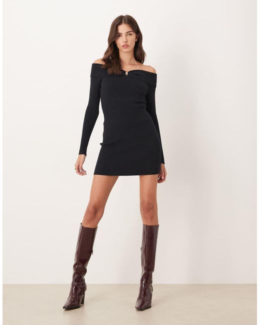 Abercrombie & Fitch Blue Knitted Off Shoulder Mini Dress With Hardware Detail