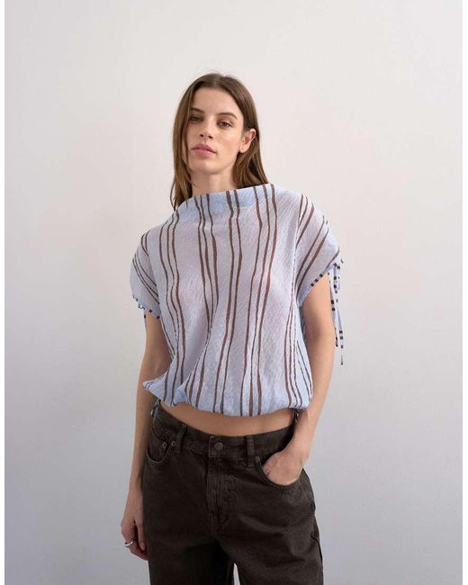 TOPSHOP Purple Draped High Neck Top With Tie