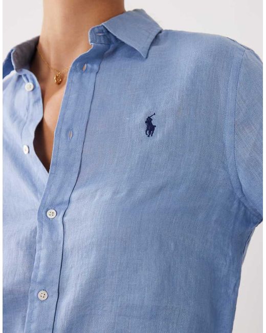 Polo Ralph Lauren Blue Icon Logo Classic Fit Linen Shirt