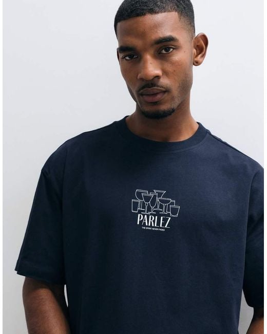 Parlez Blue T-Shirt With Graphic Chest Print for men