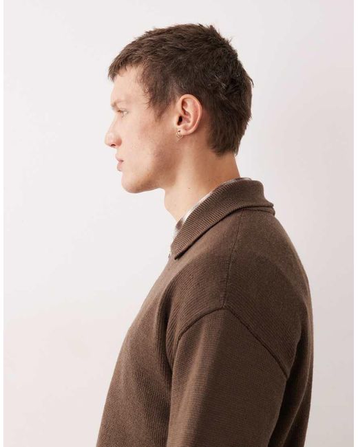 CAT WWR Brown 1/4 Zip Loose Fit Knit Polo for men
