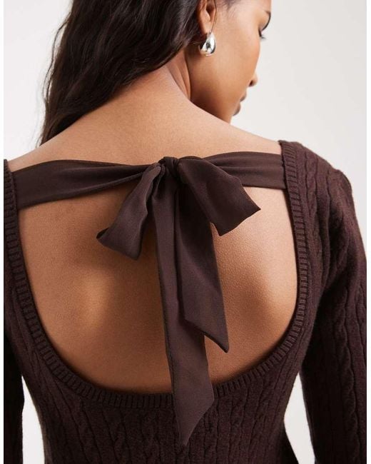 Hollister Brown Tie Back Babydoll Sweater Mini Dress