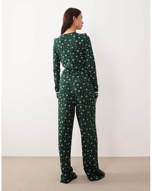 ASOS Green Long Sleeve & Wide Leg Trouser Waffle Pyjama Gifting Set