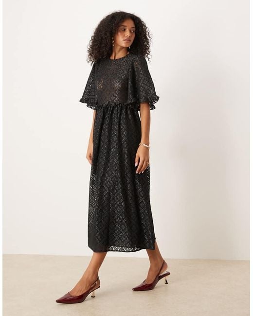 Sister Jane Black Lace Bell Sleeves Midaxi Dress