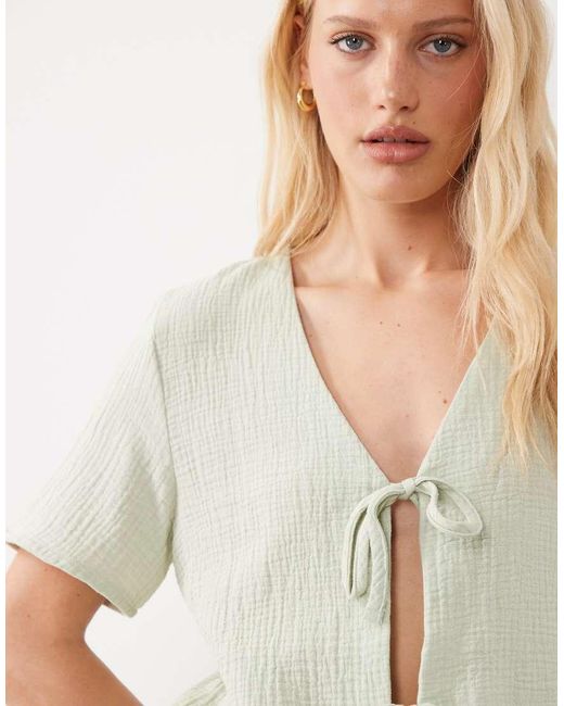 Jdy White Short Sleeve Tie Front Cheesecloth Shirt Co-ord