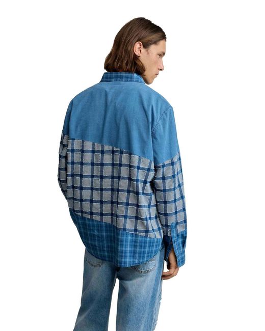 Desigual – kariertes patchwork-hemd in Blue für Herren
