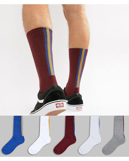 ASOS Multicolor Sports Style Socks With Vertical Back Stripe 5 Pack for men