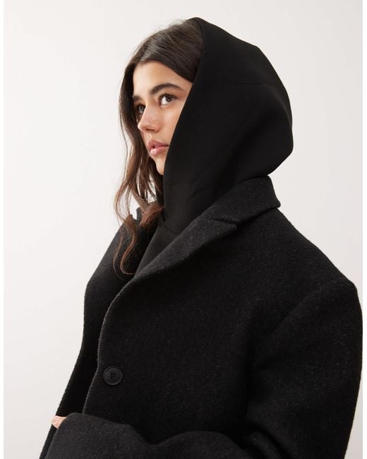 Weekday Black Wool Blend Oversized Coat With Exaggerated Shoulders