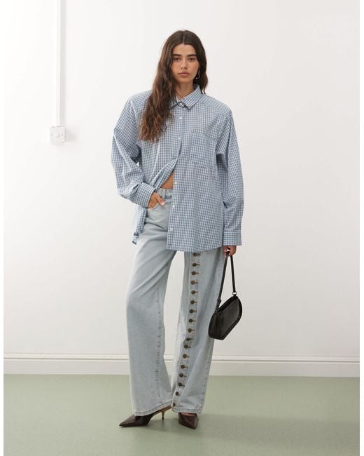 Lioness Blue Notting Hill Oversized Shoulder Pad Detail Multiway Button Front Shirt