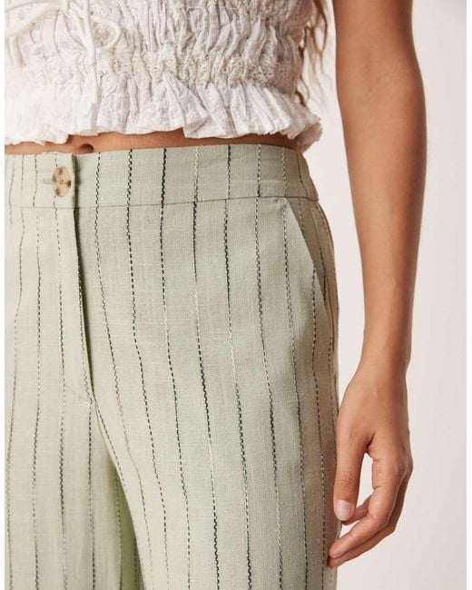 ASOS Natural Asos Design Petite Relaxed Straight Leg Trousers With Linen