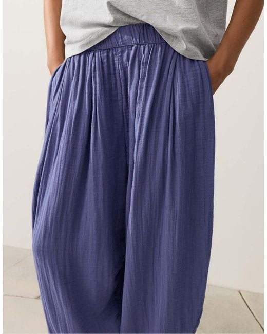 Oysho Blue 100% Cotton Balloon Trousers