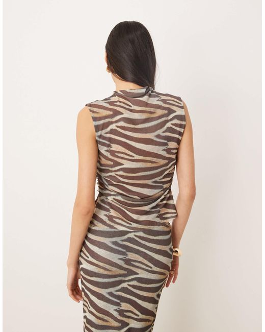 ASOS Brown Printed Mesh Sheer High Neck Zebra Top