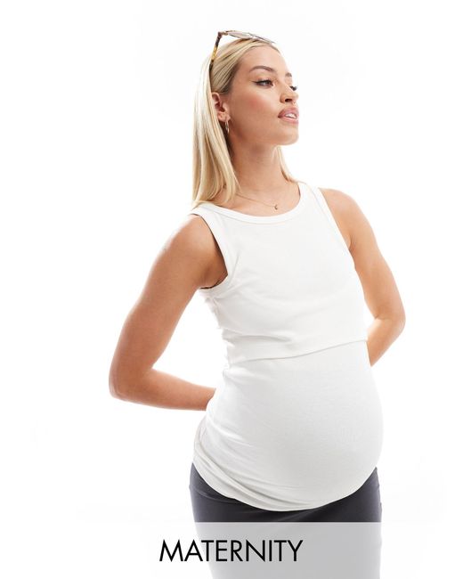 Mama.licious White Mamalicious Maternity Fine Ribbed Tank Top With Nursing Functionality