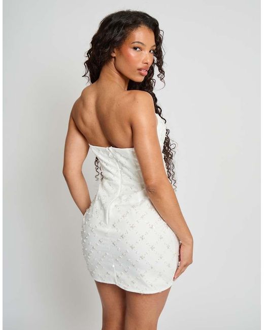 Public Desire White Bridal Embellished Sweetheart Mini Dress