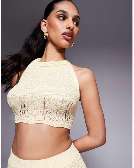 Conjunto De Falda Larga Y Top Con Lazada Trasera Y Cuello Halter De Croché De Princess Polly de color Gray