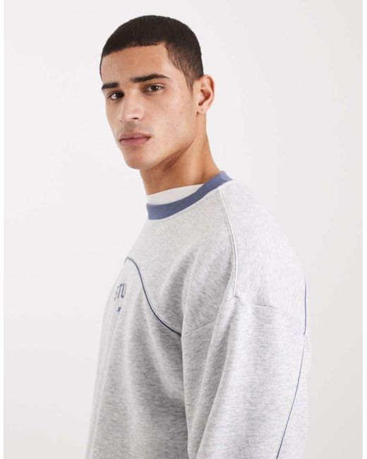 Cotton On Gray Box Fit Graphic Crew Sweater for men