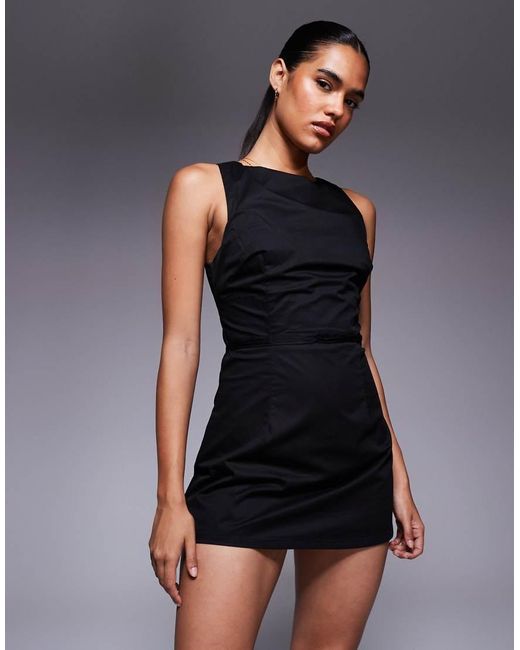 Princess Polly Black Yumiko Slash Neck Sleeveless Tie Back Skort Playsuit