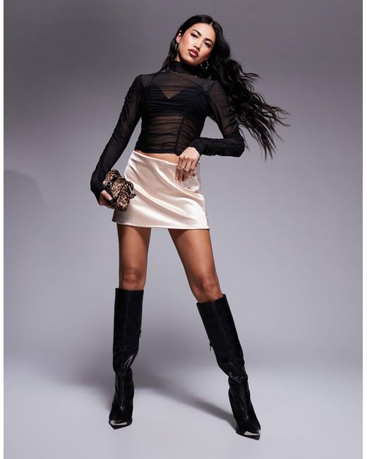 ASOS Black Sheer Mesh Long Sleeve Ruched Top