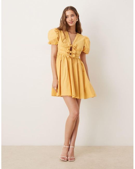 Sister Jane Natural Dream Bow Front Puff Sleeve Mini Dress