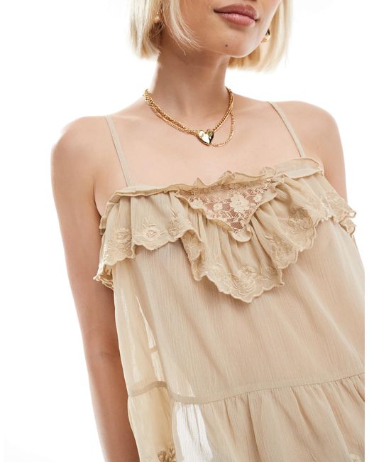 Stradivarius Blue Stradivairus Ruffle Detail Mesh Cam Top