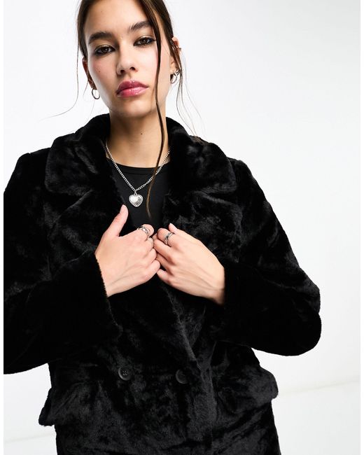 Vero Moda Black Longline Faux Fur Coat