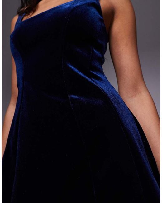 ASOS Black Velvet Square Neck Seam Detail Mini Dress