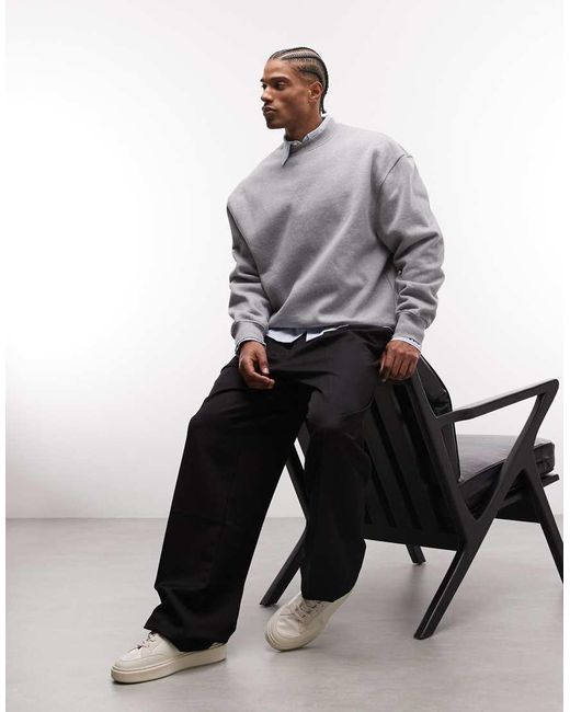 ASOS Gray Premium Heavyweight Oversized Sweatshirt 400Gsm for men