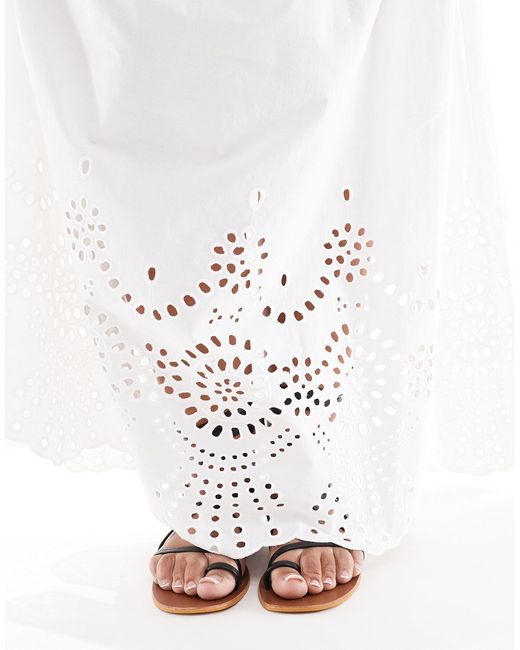 ONLY White Embroidered Tiered Maxi Skirt