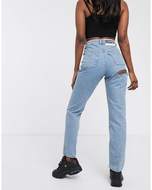 The Ragged Priest Mom Jeans With Bum Rip in Blue | Lyst