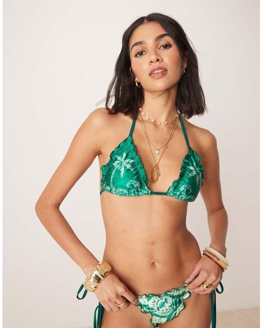 Kulani Kinis Green Emerald Tides Lettuce Edge Thong Tie Bikini Bottom
