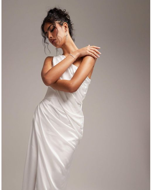 ASOS White Bridal Satin One Shoulder Draped Wedding Dress