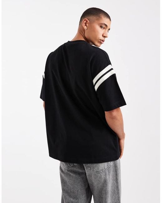 ASOS Oversized T-Shirt Van Zware Stof Met Rechte Pasvorm En Contrasterende Strepen in het Black voor heren