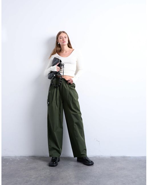 TOPSHOP Green Pleated Balloon jogger With Elasticated Waist