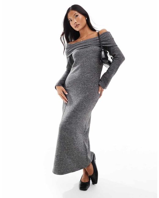 Vero Moda Gray Supersoft Off Shoulder Ankle Dress