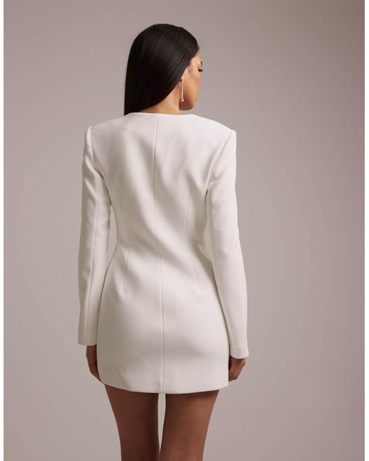 Wanderdoll Natural Pippa Bridal Tailored Button Down Shoulder Pad Detailing Mini Dress