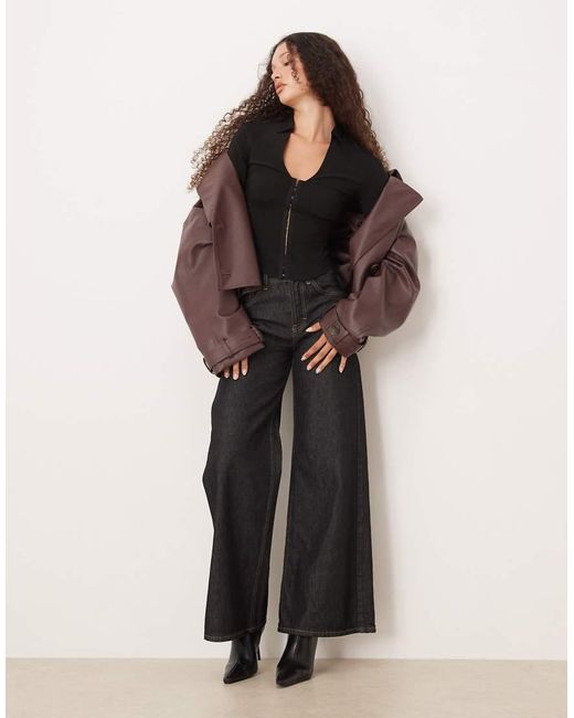 Gina Tricot Black Long Sleeve Hook And Eye Corset Style Top