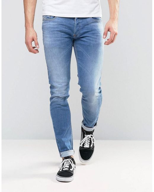 DIESEL Sleenker Skinny Jeans 0852v Light Wash in Blue for Men | Lyst UK