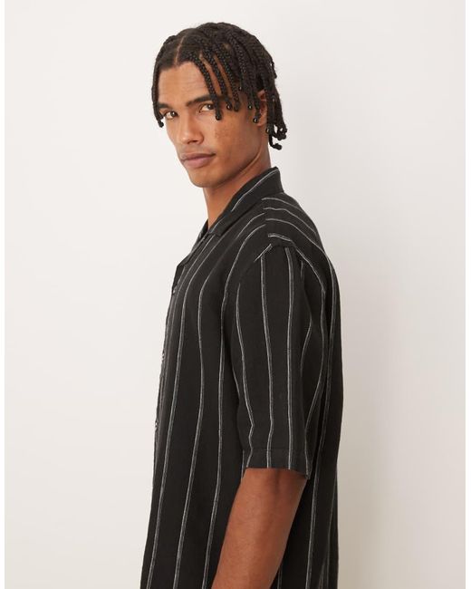 Camisa Negra A Rayas De Lino De Mango de hombre de color Black