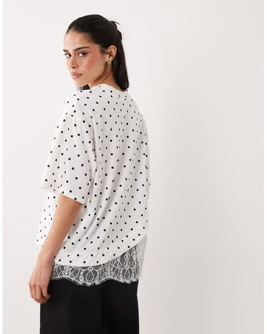 ASOS White Short Sleeve T-shirt With Lace Hem