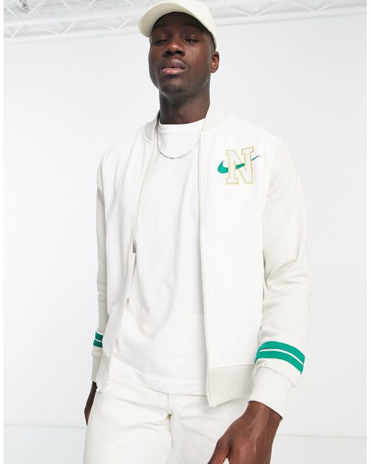 Nike White Retro Varsity Fleece Jacket for men