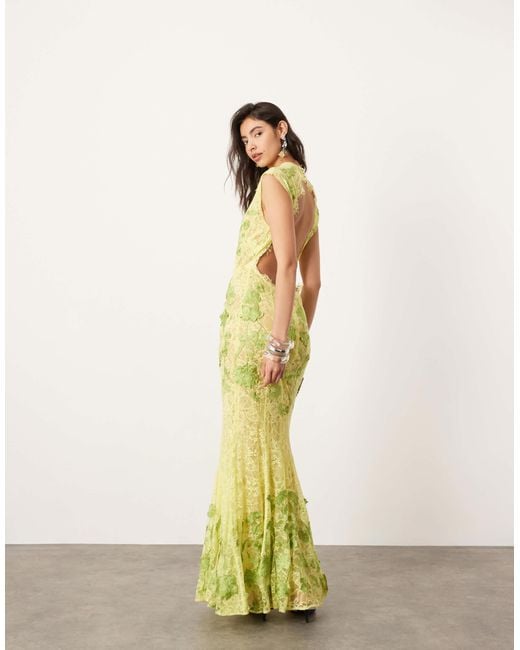 ASOS Sheer Embroidered Floral Lace Open Back Maxi Dress in
