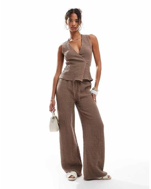 Pull&Bear Brown Crinkle Textured Straight Leg Pants