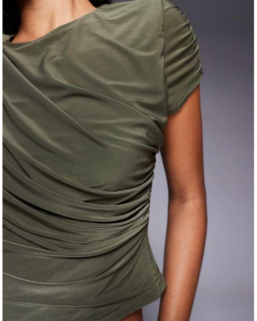 ASOS Gray Slinky Short Sleeve Drape Front Top