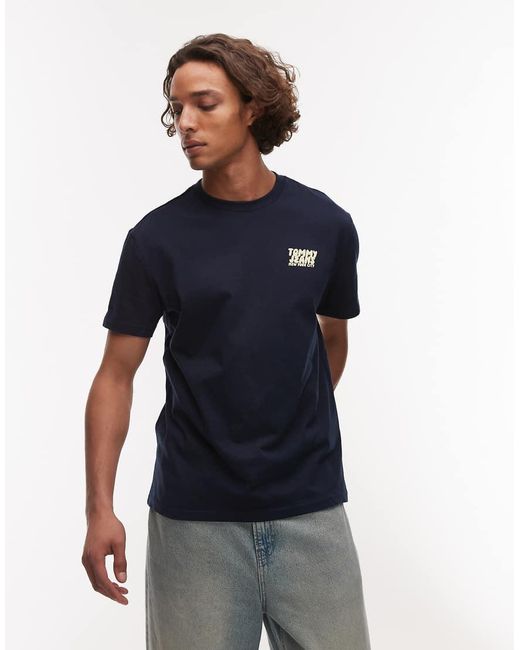 Camiseta Azul Marino Y Amarillo Con Estampado Trasero Efecto Burbuja De Tommy Hilfiger de hombre de color White