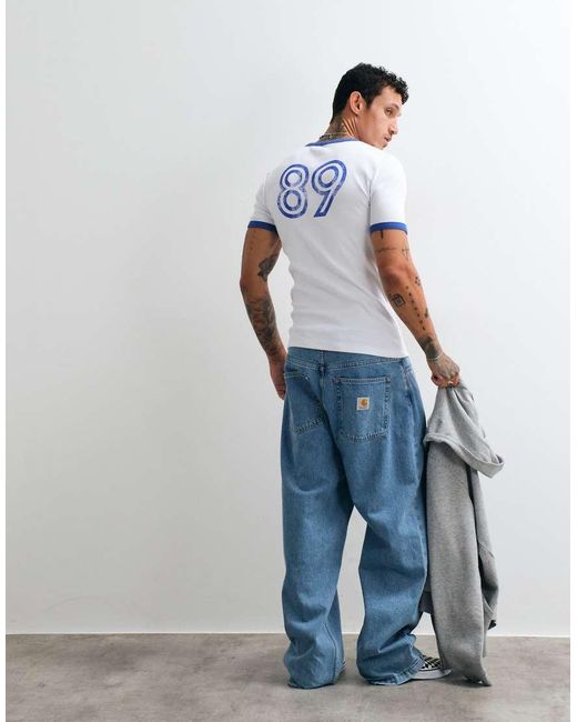 ASOS Blue Heavyweight Muscle Fit Ringer T-shirt With Athletic Graphics for men