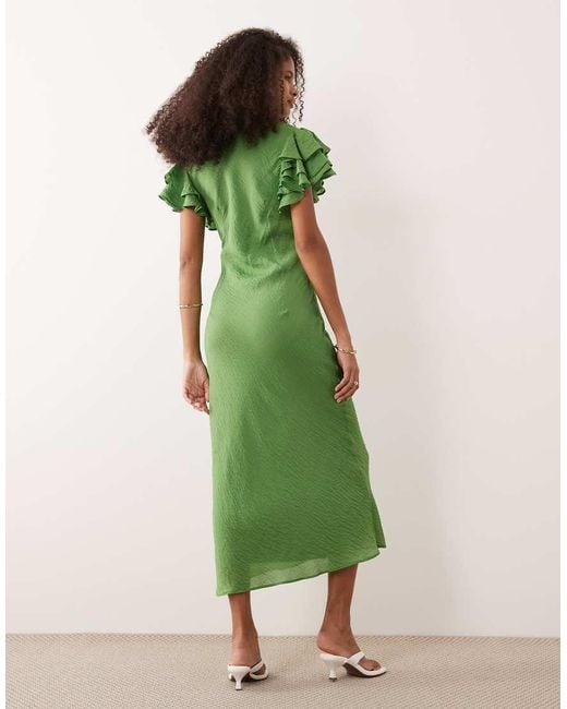 Nobody's Child Green Layla Ruffle Cap Sleeve V-Neck Midi Dress
