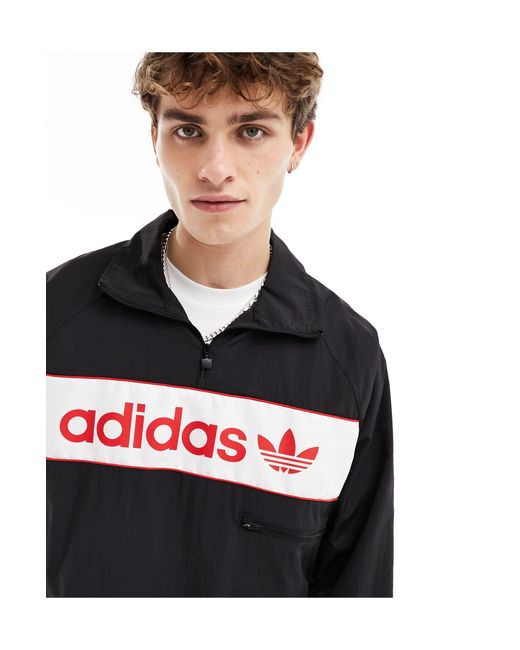 Felpa nera con zip corta e logo lineare bianco e rosso di Adidas Originals in Blue da Uomo