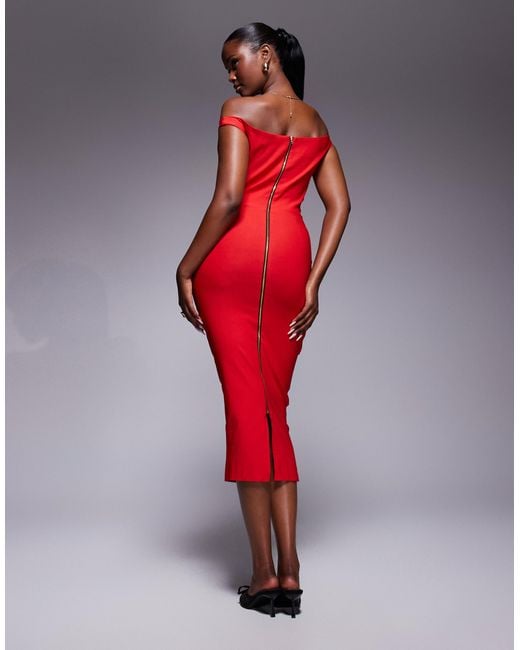 Vesper Red Bengaline Sweetheart Neckline Midaxi Dress