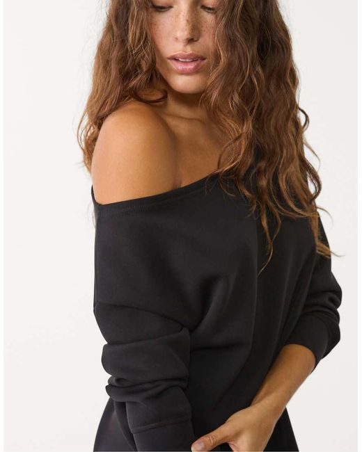 Stradivarius Black Off Shoulder Sweatshirt