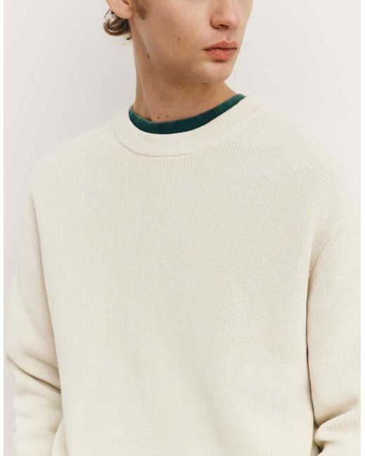 Pull&Bear Natural Structured Round Neck Sweater for men